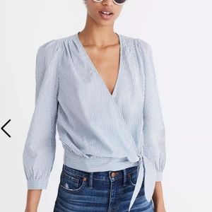 Madewell Wrap Top Blouse Striped Blue White S